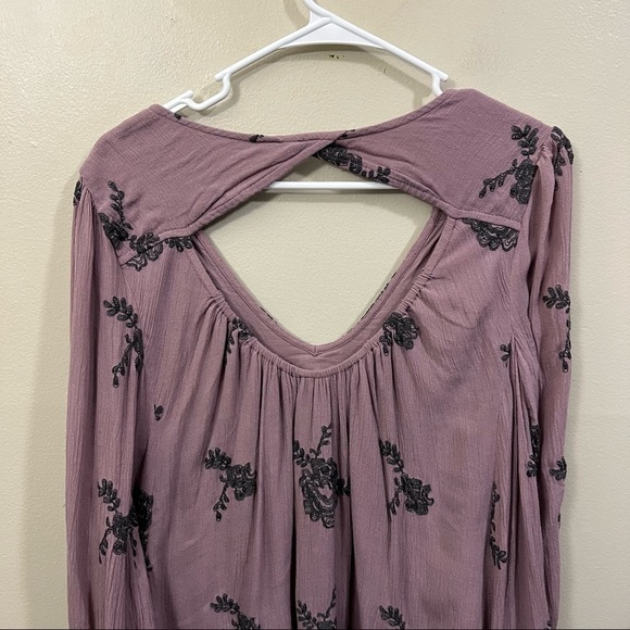 Free People Embroidered Austin Mini Dress long sleeve floral boho - Picture 6 of 15